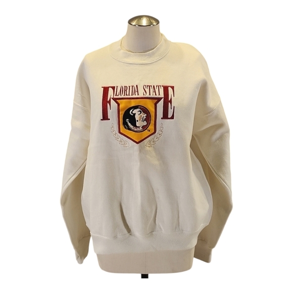 VTG Florida State University Seminoles White Crewneck Sweater XL - Picture 1 of 9
